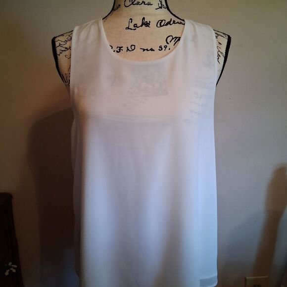 NWT Nordstrom Pleione White Relaxed Sheer Shell Sleeveless Top - Picture 1 of 9